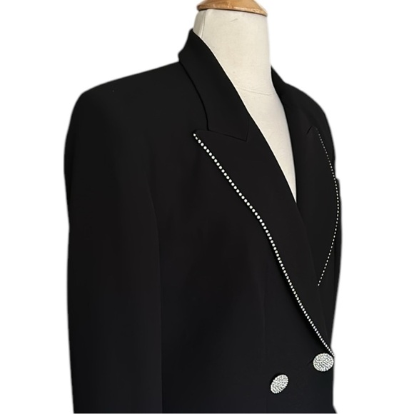 CRISCIONE NY Vintage 80s Double Breasted Black Blazer Glam Silver Rhinestone M - Picture 5 of 17